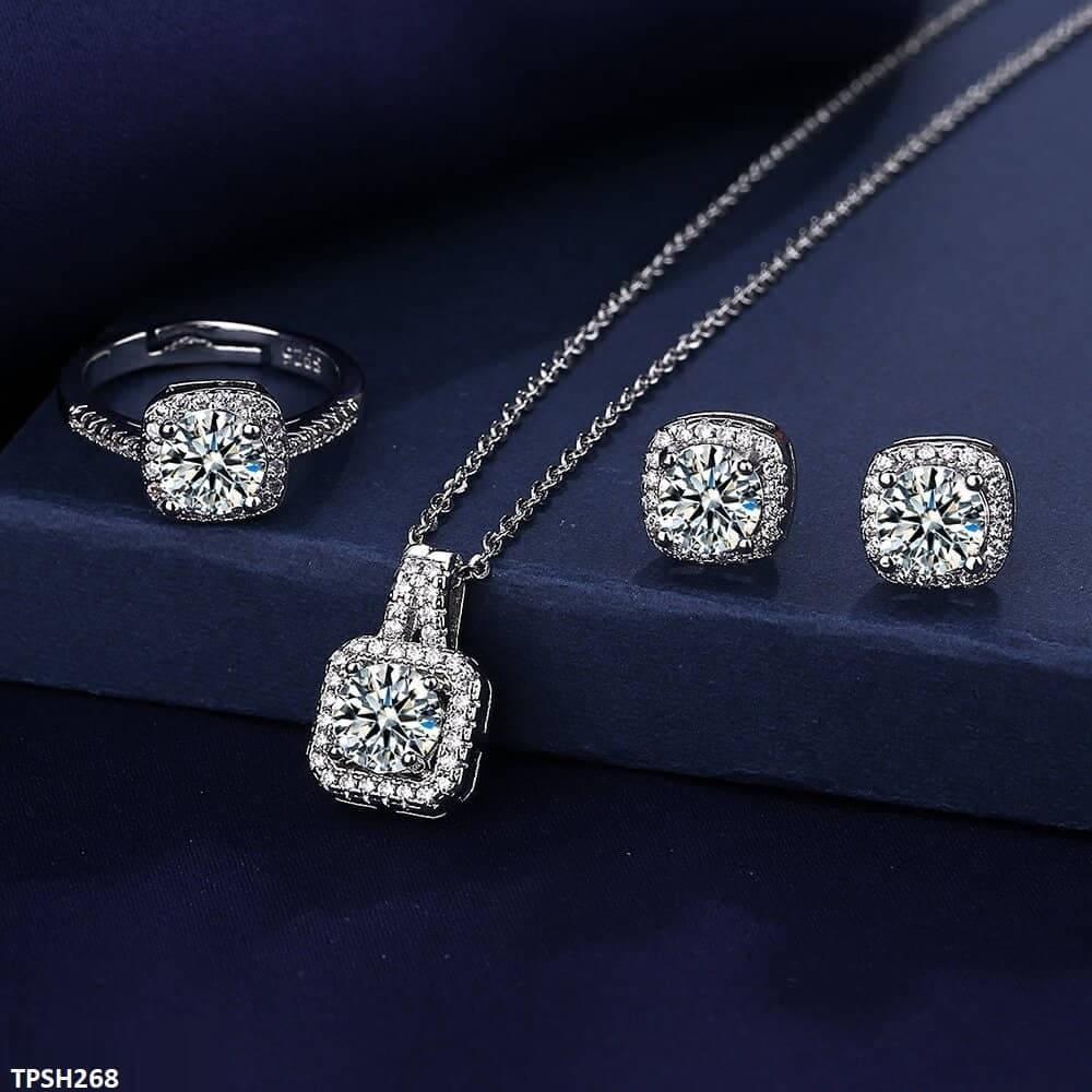 Zirconia Square Stone Pendant Set - Havenon Store