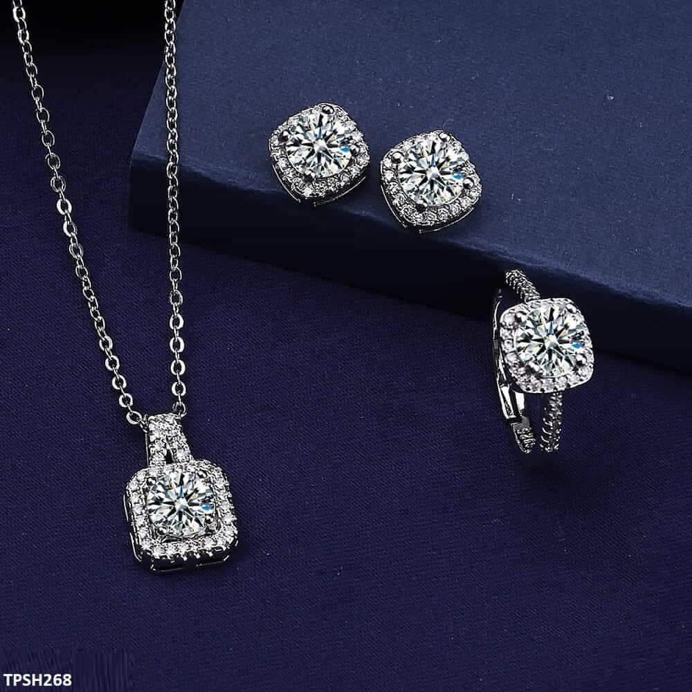 Zirconia Square Stone Pendant Set - Havenon Store