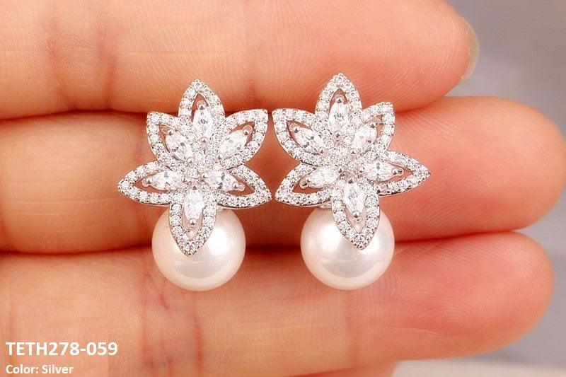 cubic zircon Pearl Earring Studs  