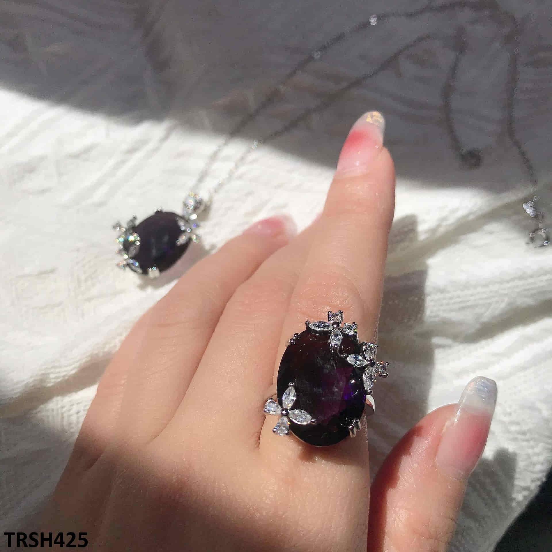 Zircon Amethyst Flower Adjustable Ring - Havenon Store