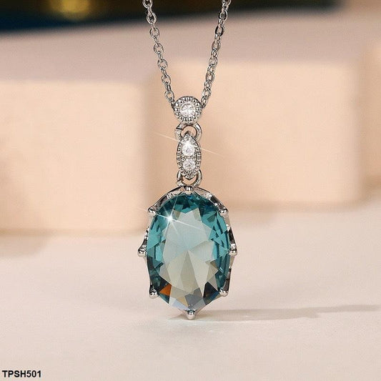 Aqua Zircon Oval Pendant - Havenon Store