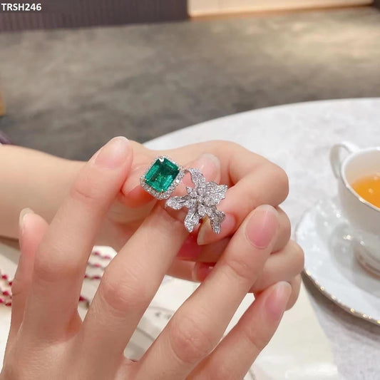 Emerald Flower Zircon Adjustable Ring - Havenon Store