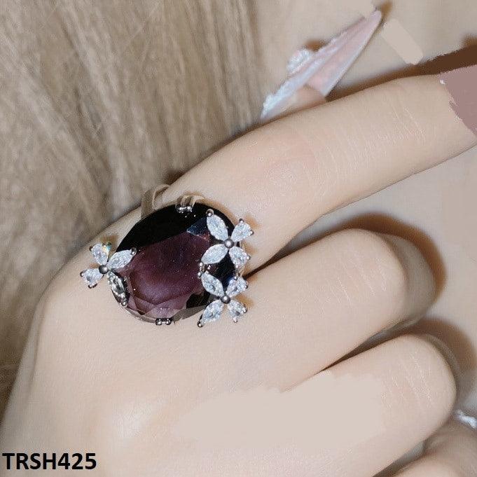 Zircon Amethyst Flower Adjustable Ring - Havenon Store