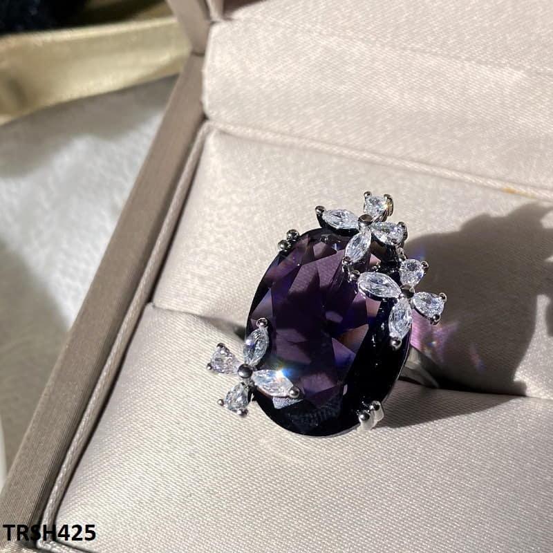 Zircon Amethyst Flower Adjustable Ring - Havenon Store