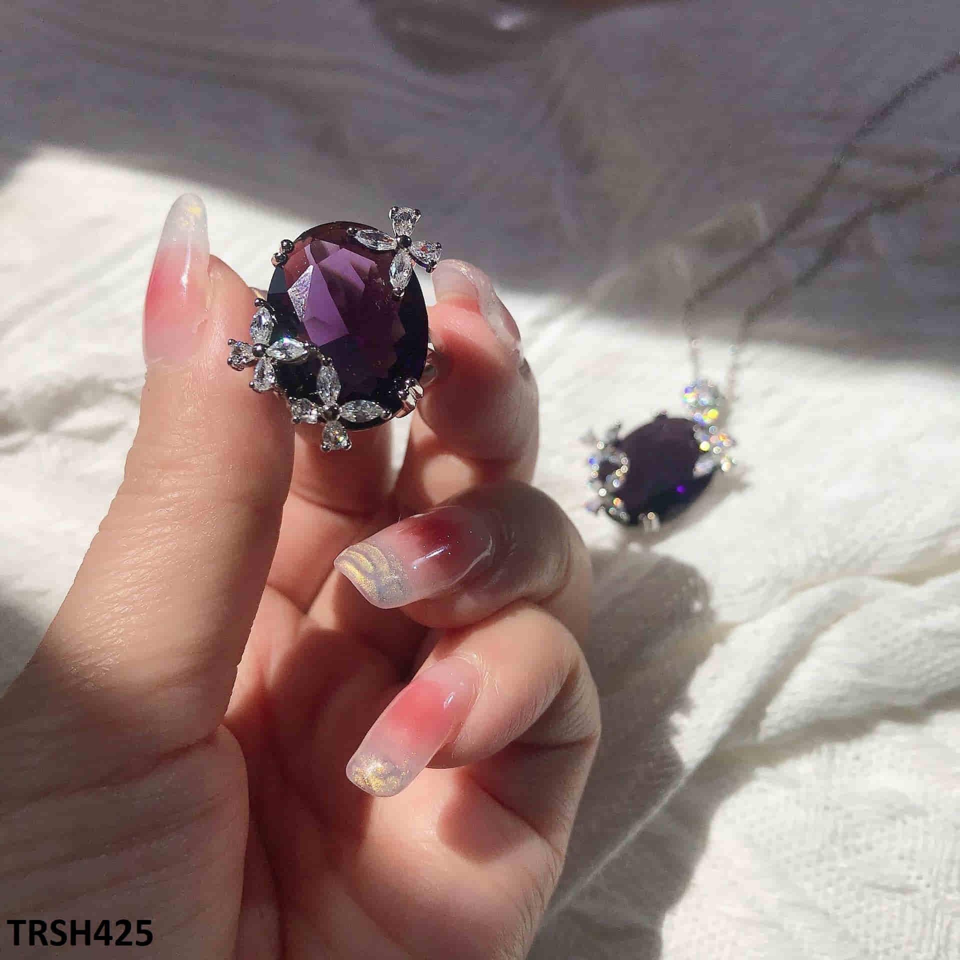 Zircon Amethyst Flower Adjustable Ring - Havenon Store
