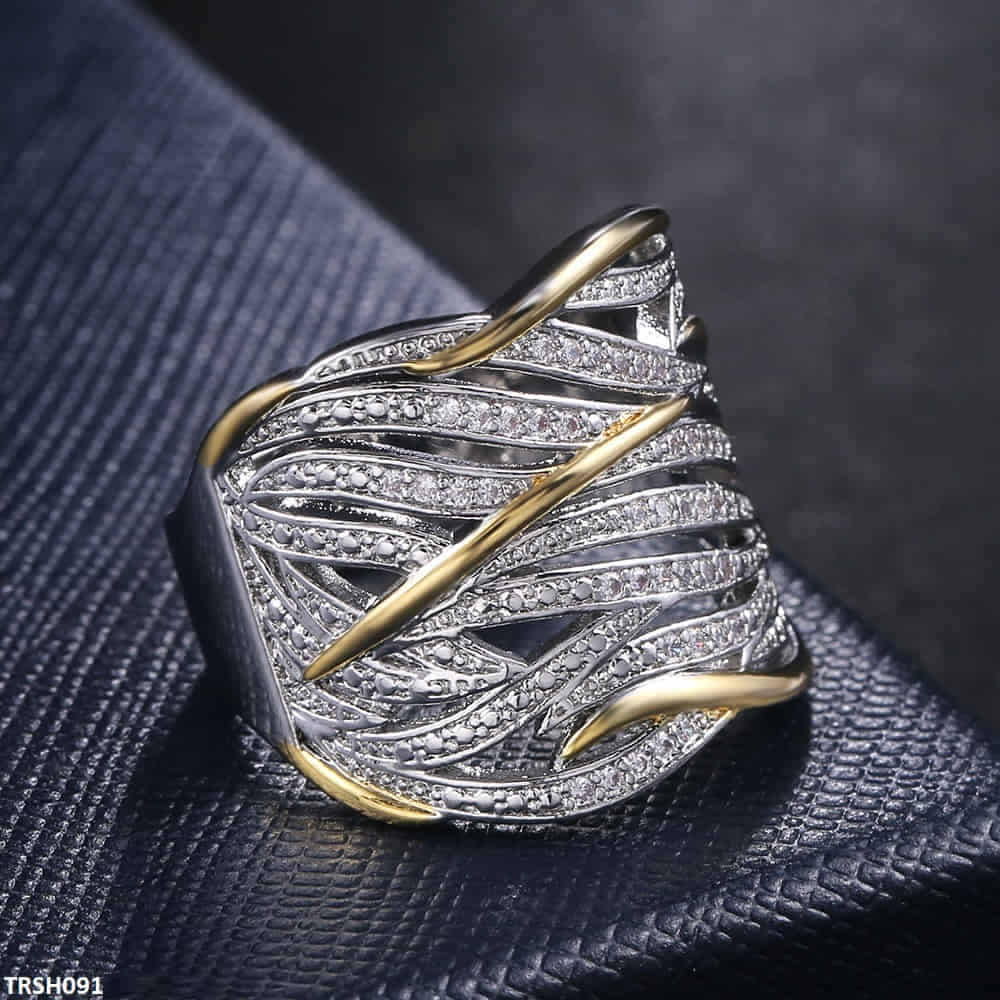 Silver rhodium electroplated zircon ring  